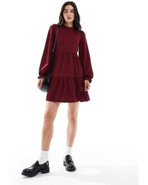 New Look Long Sleeve Crinkle Mini Dress - Red