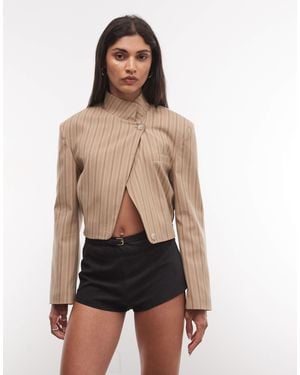 ASOS Wrap Neck Crop Blazer Jacket - Multicolour