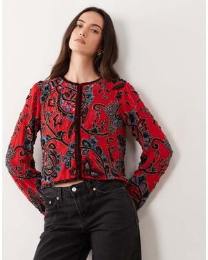ASOS Paisley Detail Embellished Trophy Jacket - Red