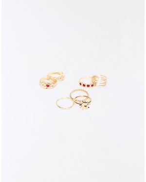 Bershka Set Van 7 Ringen Met Kralen - Wit