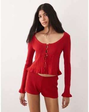Miss Selfridge Knitted Scallop Short Co Ord - Red