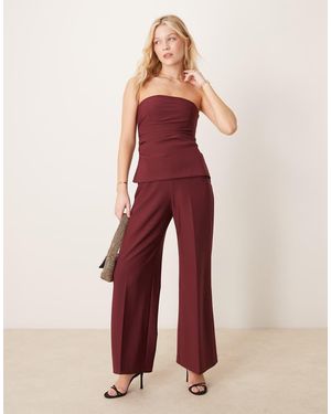 Abercrombie & Fitch Strapless Longline Tube Jumpsuit With Velvet Detailing - Red