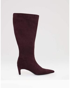 Threadbare Faux Suede Kitten Heel Knee High Boots - Red