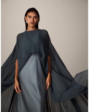 ARRANGE Pleated Hybrid Maxi Cape Dress - Blue