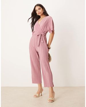 Y.A.S Plisse Wrap Front Jumpsuit - Pink