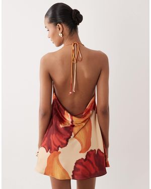 SNDY'S Satin Cowl Halterneck Low Back Mini Dress - Red