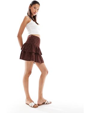 Miss Selfridge Geborduurde Skort Met Ruches - Bruin