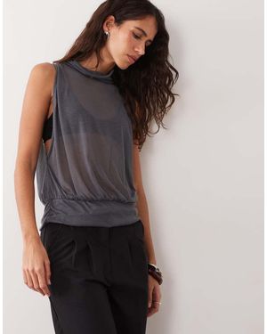 ASOS Semi Sheer Knit Look Funnel Neck Tank Top - Grey