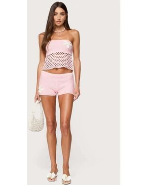 Edikted Tahna Flower Crochet Shorts - Pink