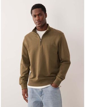 Mango 100% Cotton Quarter Zip Sweatshirt - Green