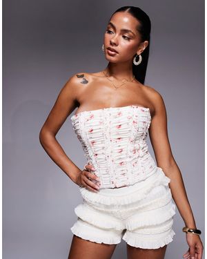 Oh Polly Trova Ruched Lace-up Corset Top - White