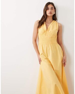 Nobody's Child Angelica Cotton V-Neck Sleeveless Shirred Bodice Midi Dress - Yellow