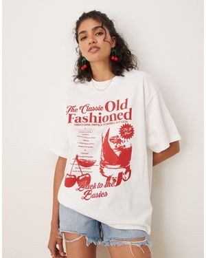 ASOS Oversized T-shirt With Old Fashioned Cocktail Graphic - White