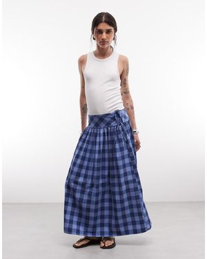 Collusion Geruite Maxi Rok Met Verlaagde Taille - Blauw