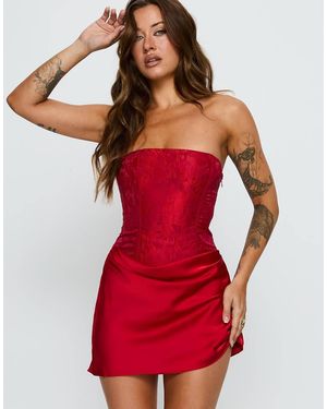 Princess Polly Jenevieve Drape Waist Detail Bandeau Mini Dress - Red