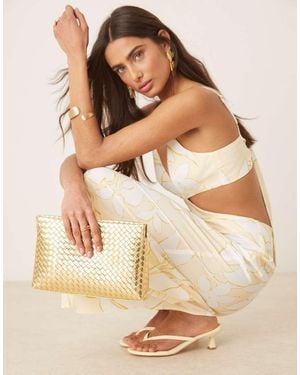 ASOS Weave Zip Top Clutch Bag - Natural