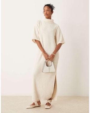 ASOS Cotton Roll Neck Midi T-Shirt Dress - Natural