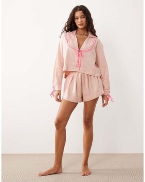 Free People Close To Home Flannel Pyjama Set - Pink