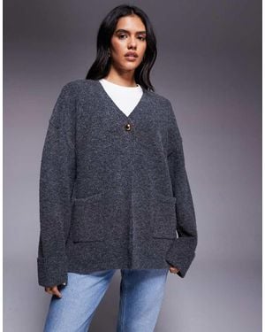 Kaiia Exclusive Oversized Knit Gold Button Detail Longline Cardigan - Blue