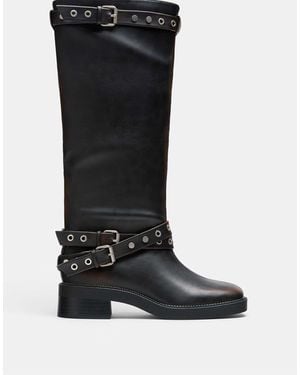 Stradivarius Bottes plates à boucle - Noir