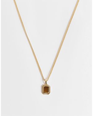 ASOS Necklace With Square Tigers Eye Pendant - White