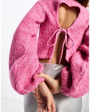 NA-KD Open Back Balloon Sleeve Sweater - Pink