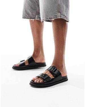 Jack & Jones Sandalias Negras Con Dos Tiras De Cuero De - Negro