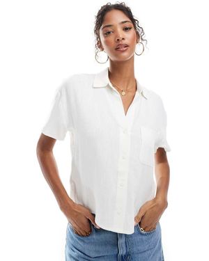 Stradivarius Overhemd Met Linnenlook En Korte Mouwen - Wit