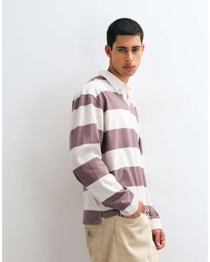 ASOS Polo A Maniche Lunghe Relaxed Con Collo Rugby A Righe - Bianco