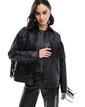New Look Fringe Pu Jacket - Black