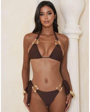 Moda Minx Tie Side Bikini Bottom With Molten Hardware Detail - Brown