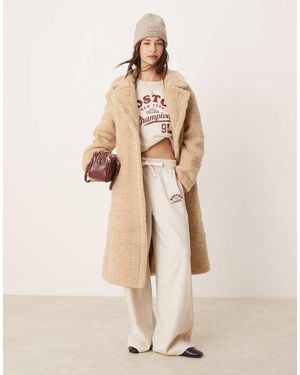 Glamorous Faux Fur Long Coat - Natural