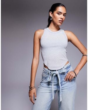 GOOD AMERICAN Lightweight Ribbed Racer Tank Top - Blue