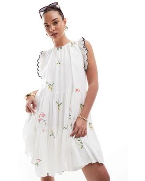 French Connection Tiered Mini Dress With Embroidery - White