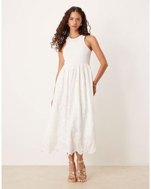 Y.A.S Sleeveless Embroidered Midi Dress - Natural