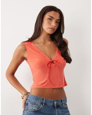 ASOS Slinky Lace Trim Top - Red