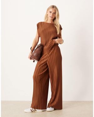 Vila Wide Leg Plisse Pants Co-ord - Brown