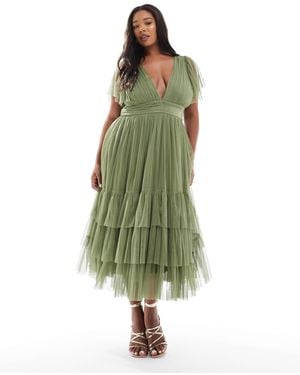 Lace & Beads Plus Bridesmaid Madison Midi Dress - Green