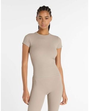 New Balance T-Shirt Aderente Color Pietra Arida A Coste - Neutro