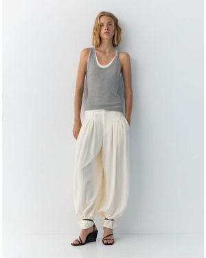 Pull&Bear Broek Met Ballonpijpen En Figuurnaden - Wit