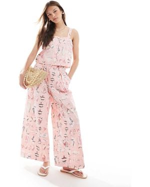 Object Vintage Wash Wide Leg Cotton Trouser Co-ord - Pink