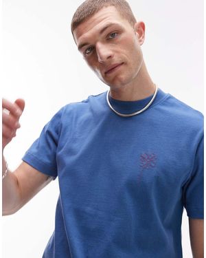 TOPMAN Camiseta De Corte Cuadrado Con Flor Bordada De - Azul