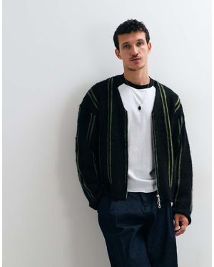 The Ragged Priest The Ragged Prist Grit Zip Through V Neck Cardigan With And Stripe - Blue
