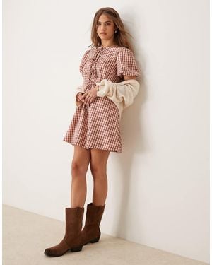 Glamorous Smock Dress With Puff Sleeves And Tie Front - Pink