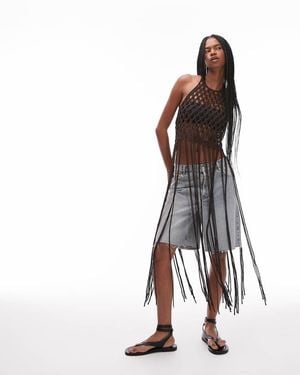 & Other Stories Knitted Open Crochet Top With Maxi Length Fringing - White