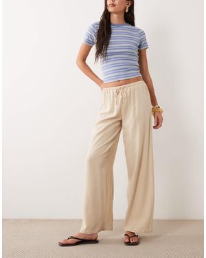 The Frolic Exclusive Linen Blend Drawstring Waist Wide Leg Pants - Natural