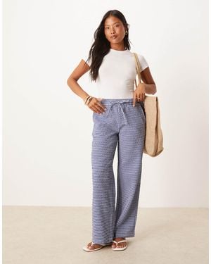 JDY Petite Seersucker Wide Leg Trousers - Blue