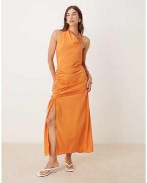 ASOS Asymmetric Midi Dress With Ruched Side Channel - Orange