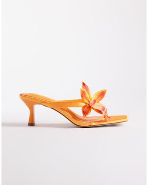 SIMMI Simmi London Ruby Kitten Heel Sandals With Flower - Orange