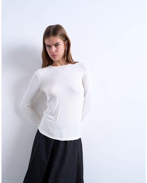 TOPSHOP Premium Rib Long Sleeve Top - White